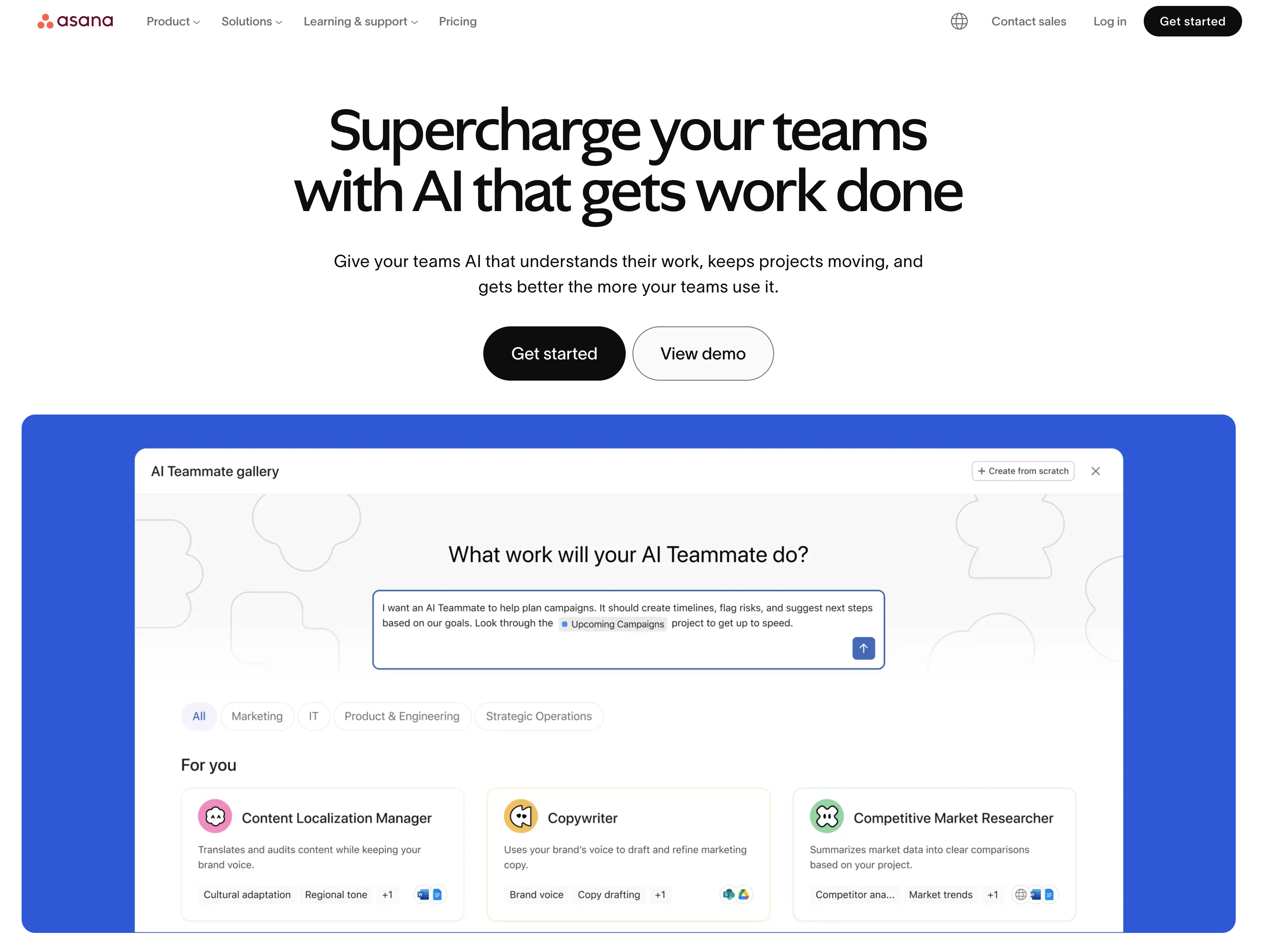 Asana project management dashboard