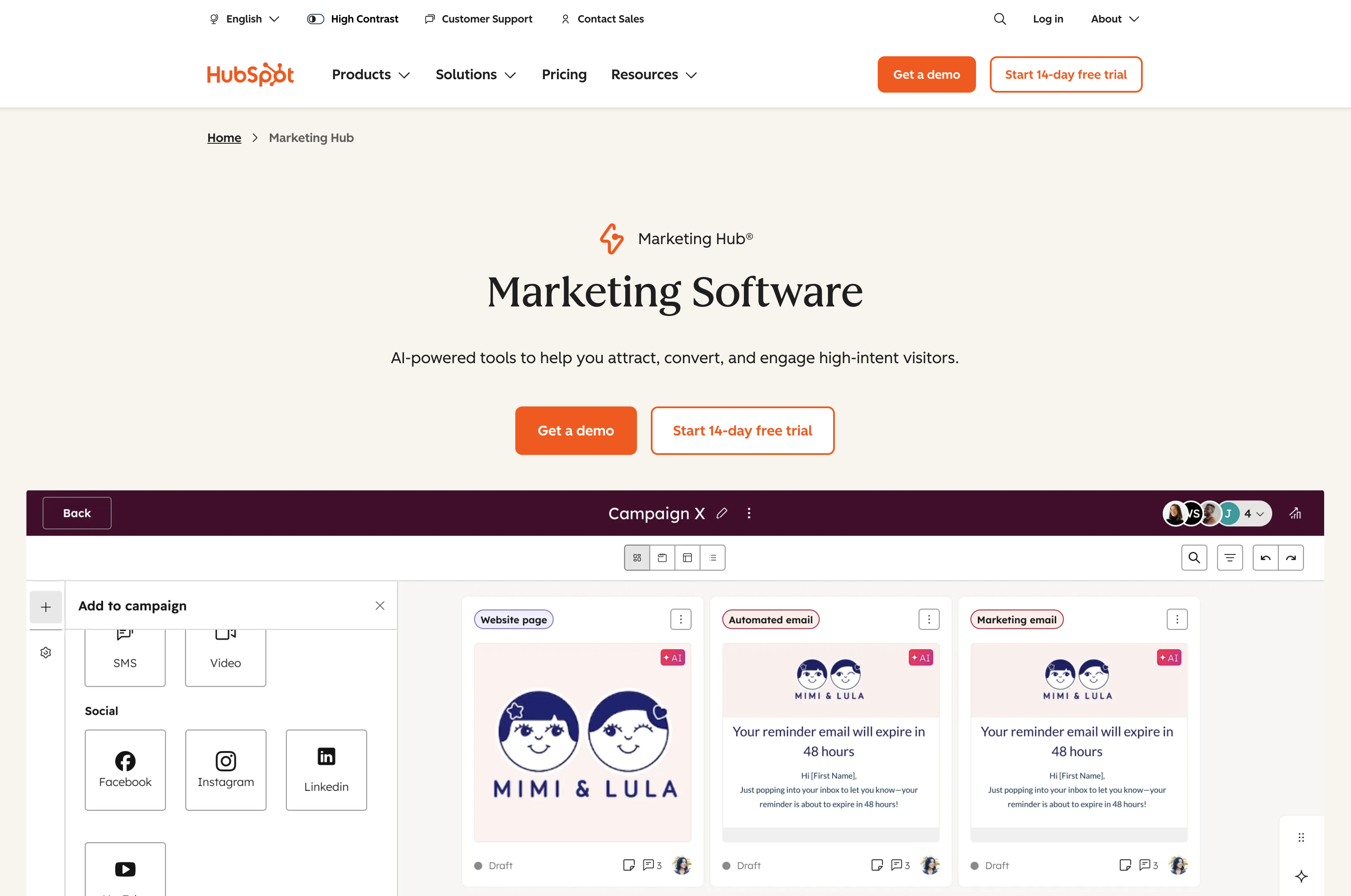 HubSpot Marketing Hub campaigns dashboard