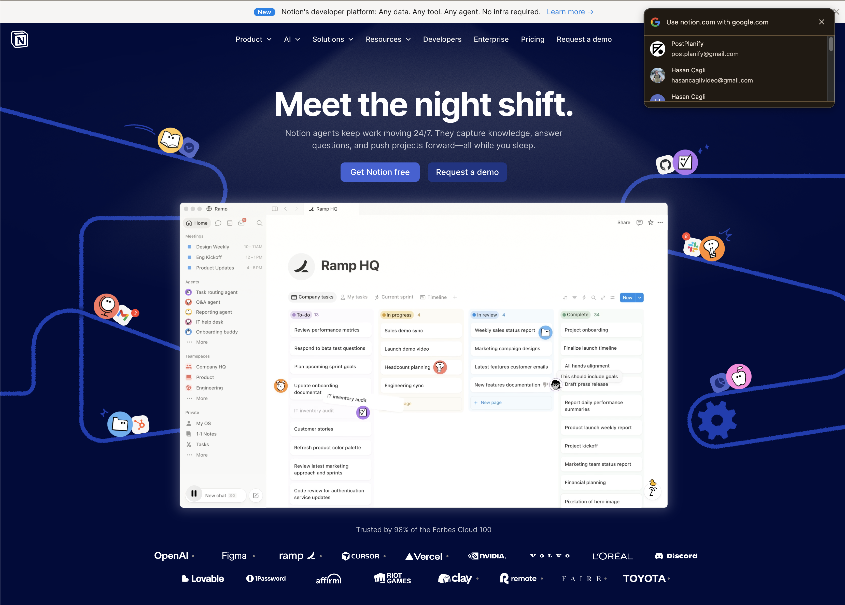Notion docs and databases workspace