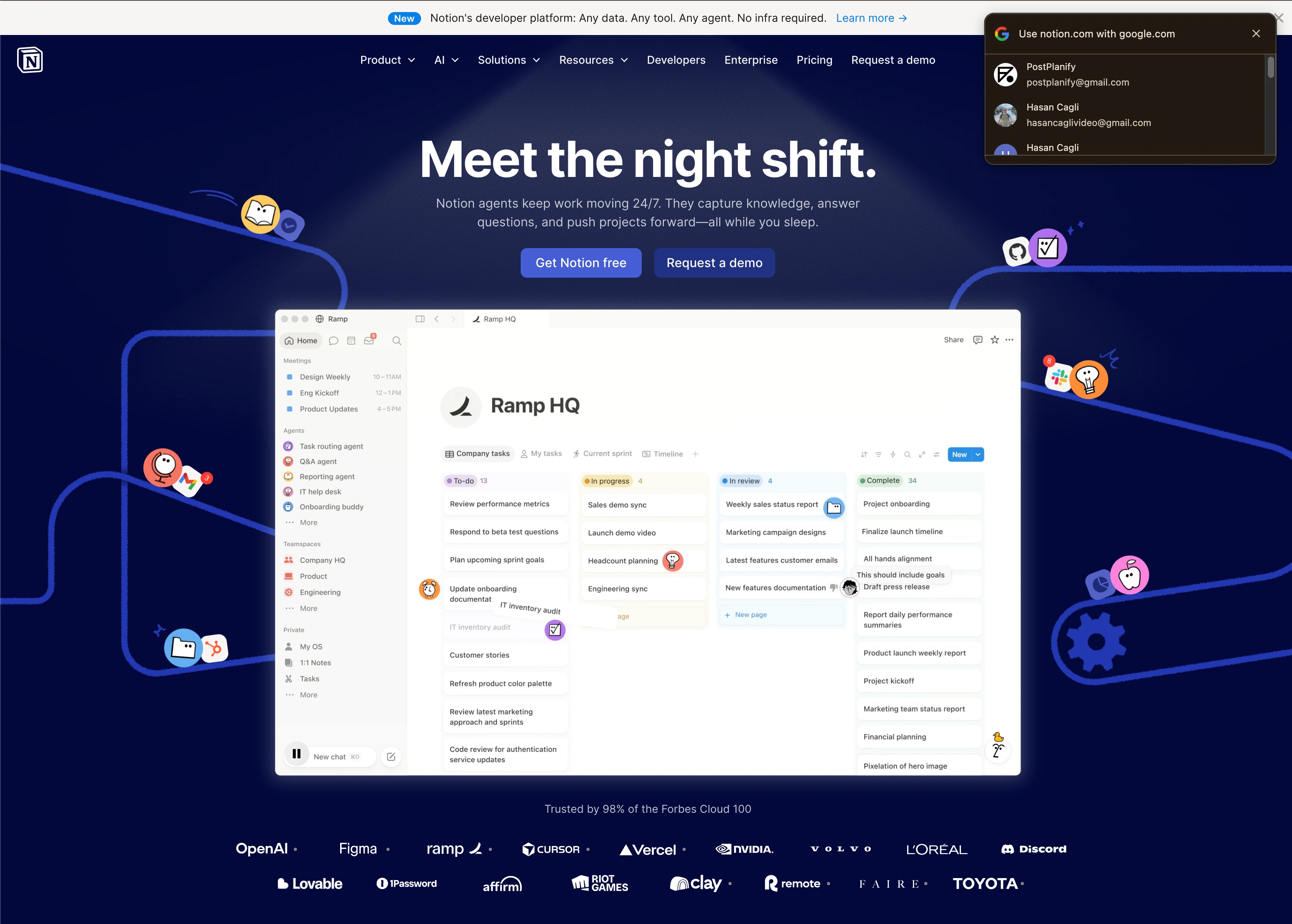Notion docs and databases workspace
