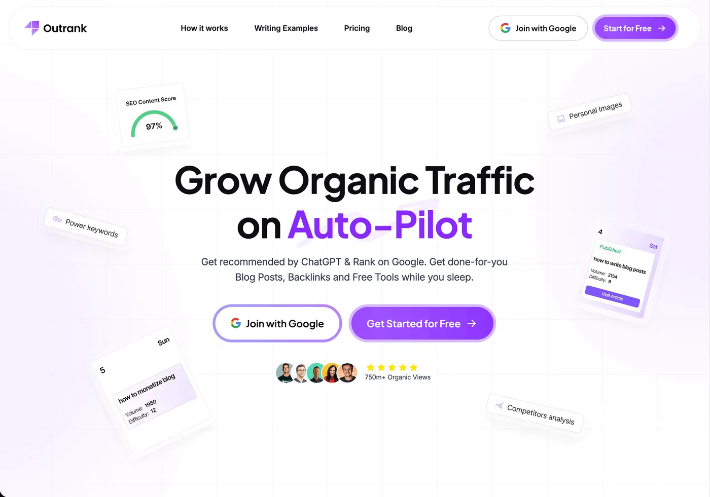Outrank homepage, 30 automated SEO articles a month with nine CMS integrations