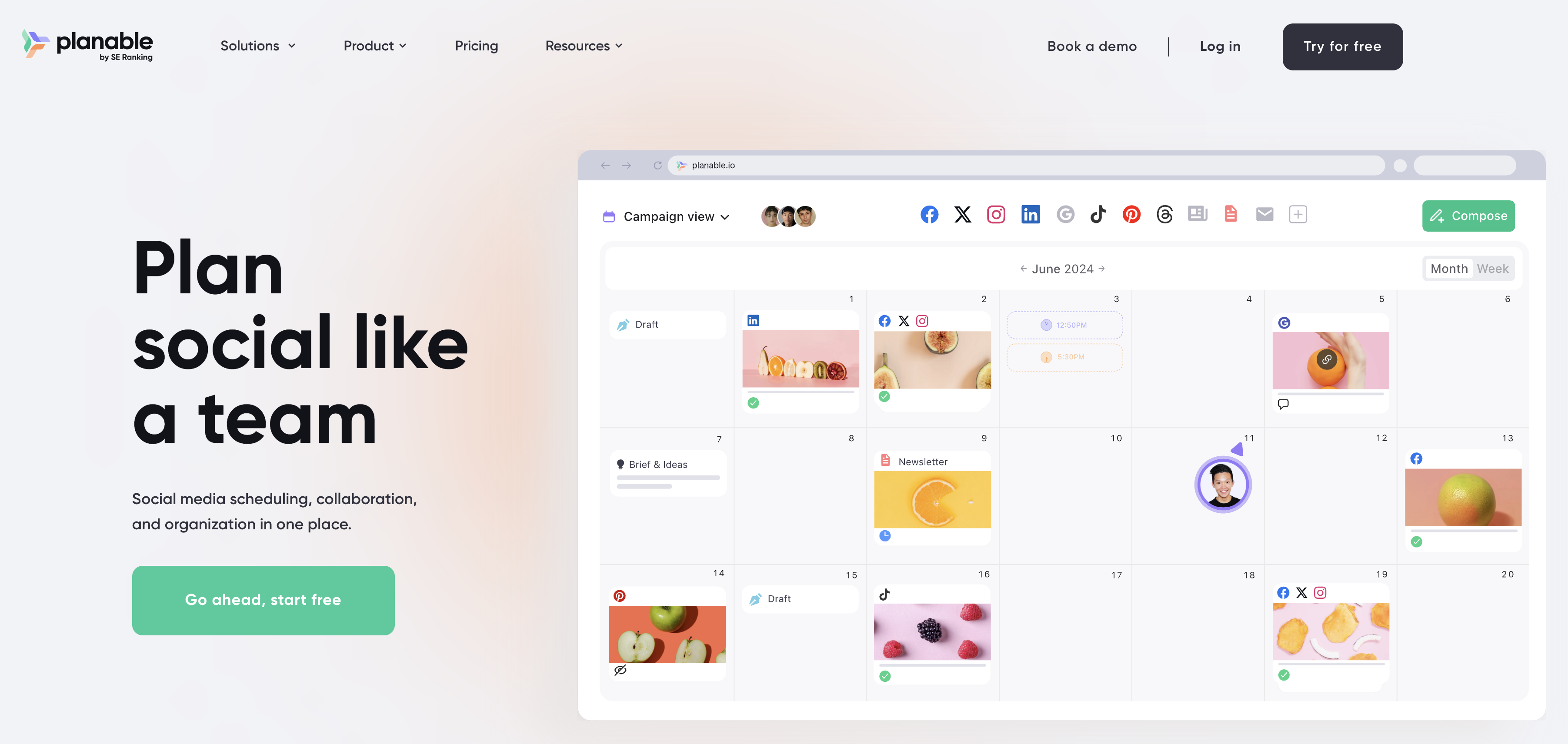 Planable YouTube content approval platform with team collaboration and visual calendar