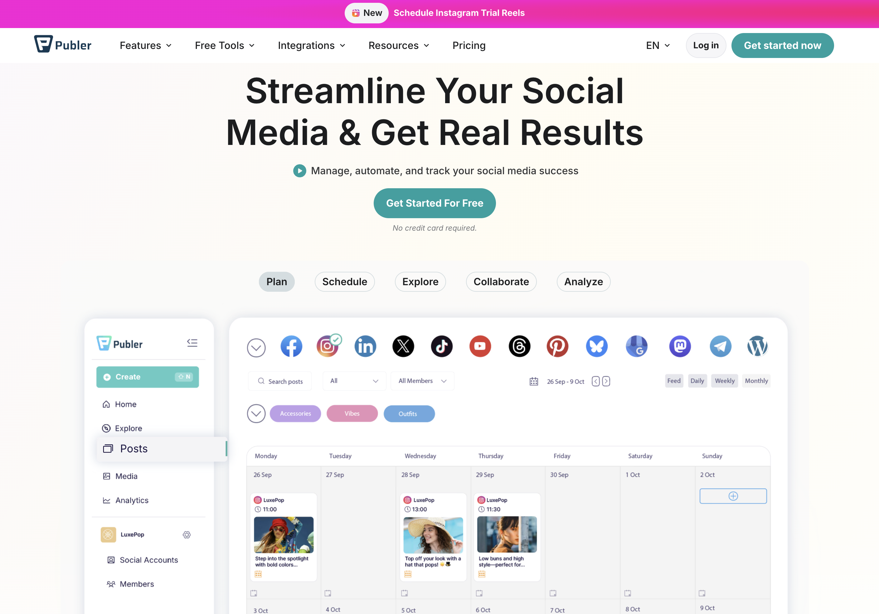 Publer Facebook scheduling tool with visual calendar and bulk upload features