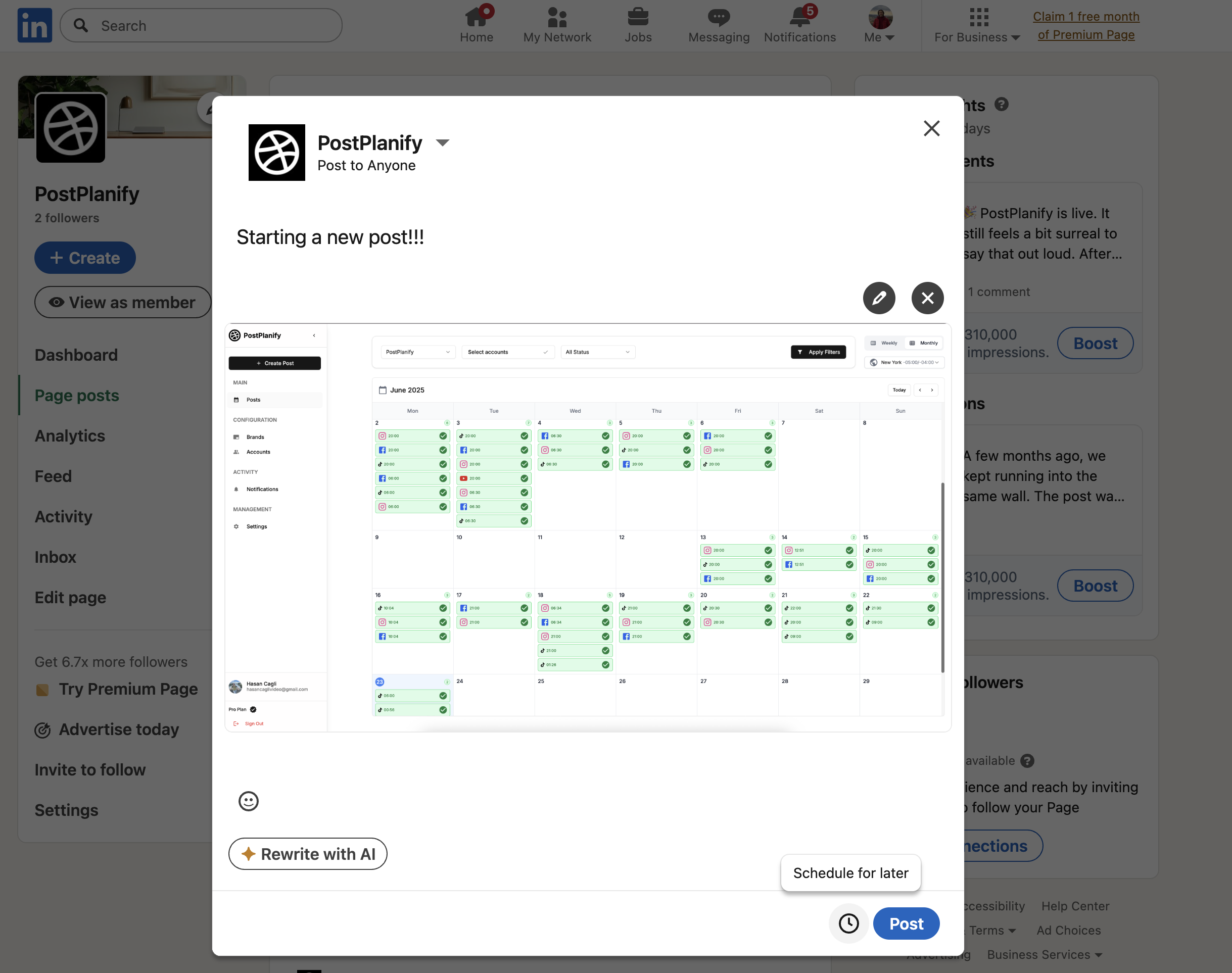 LinkedIn Native Scheduler