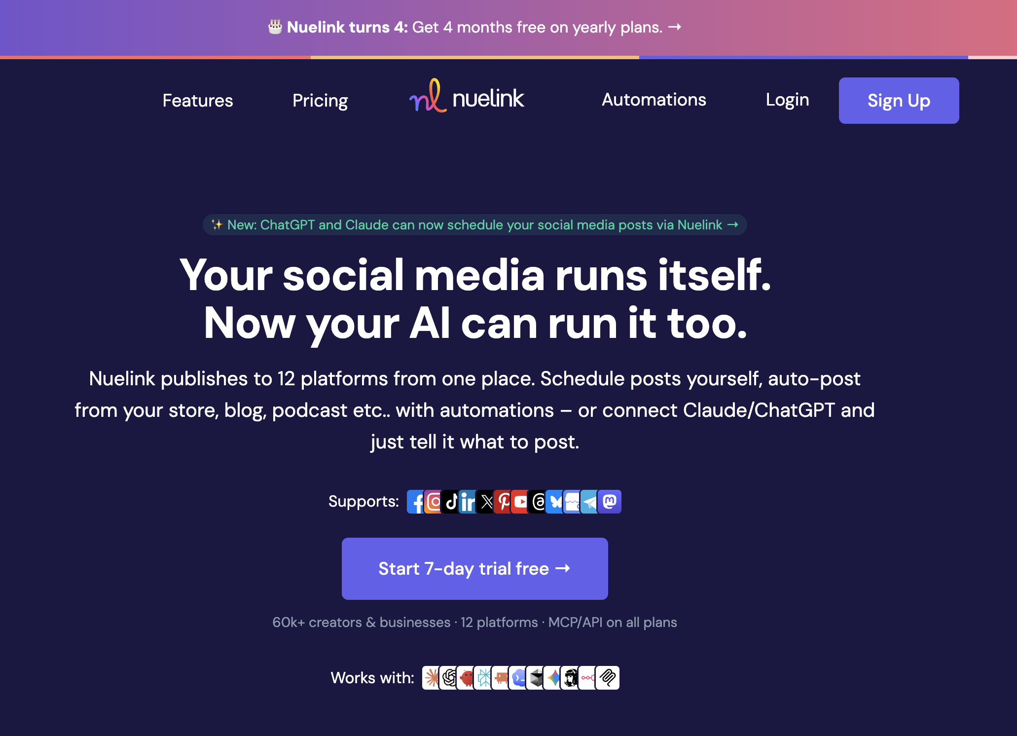 Nuelink social media scheduling and automation dashboard