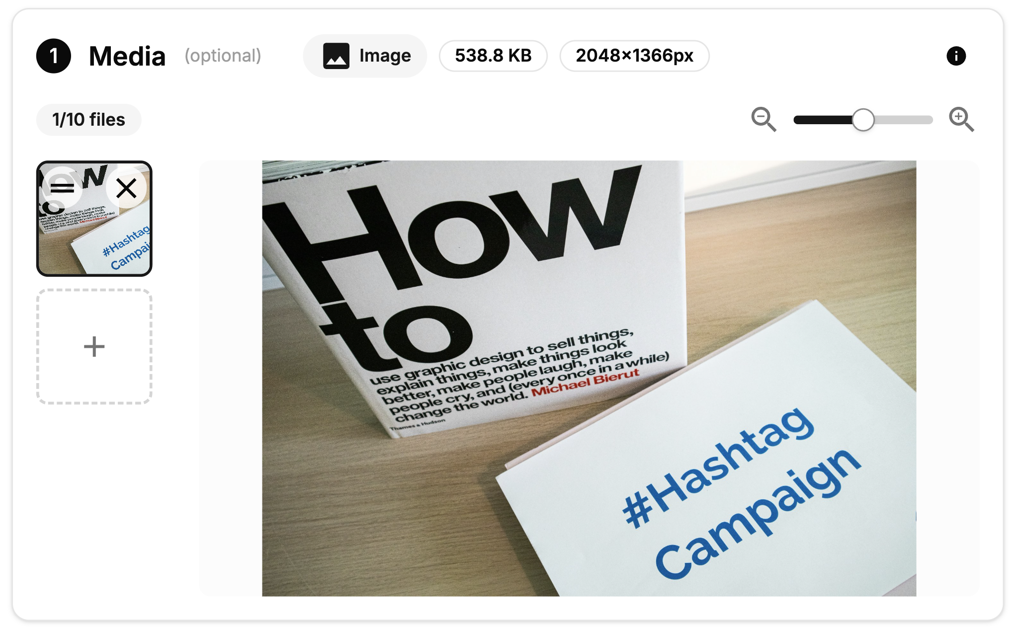 Media Upload component showing an uploaded image