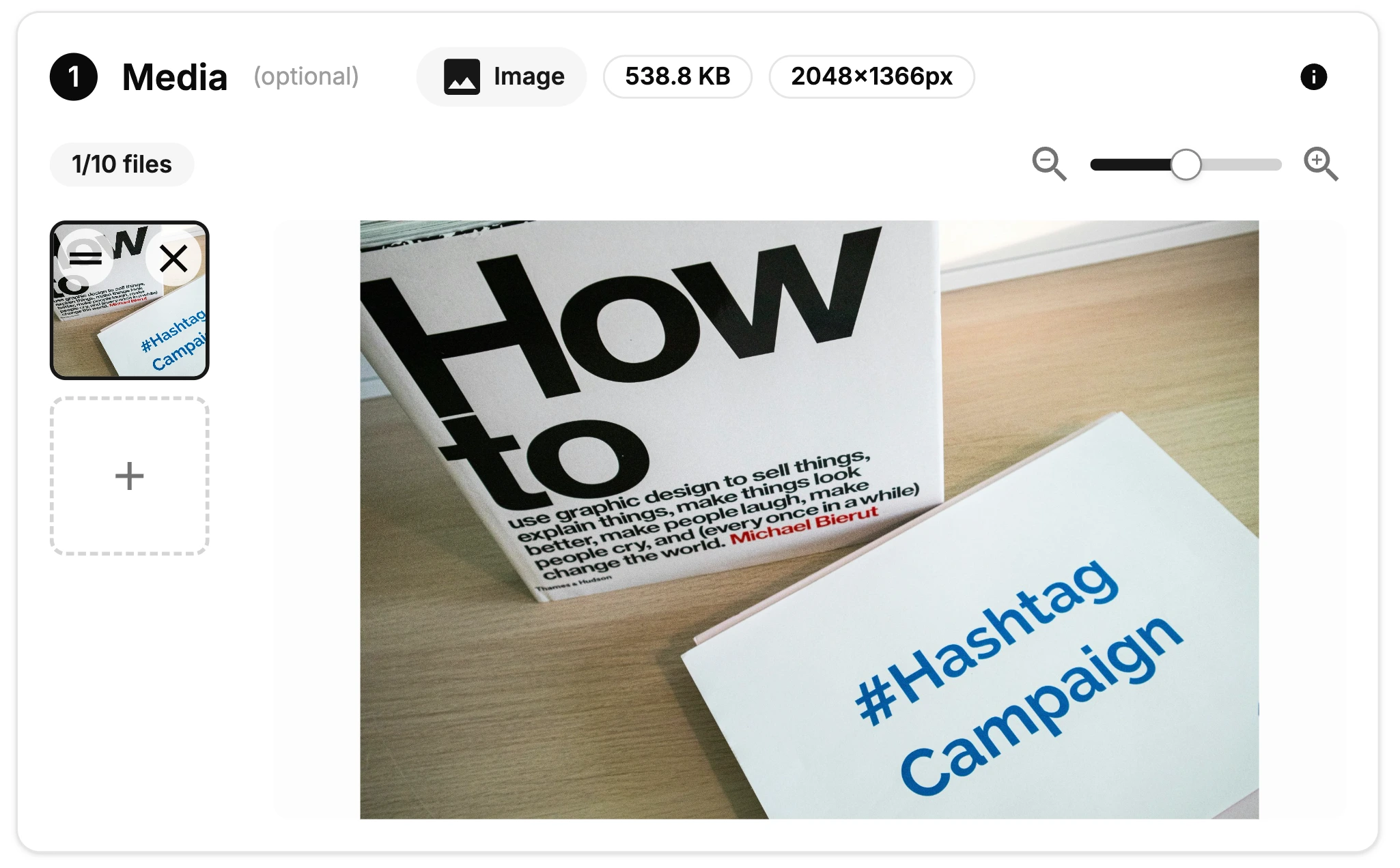 Media Upload component showing an uploaded image