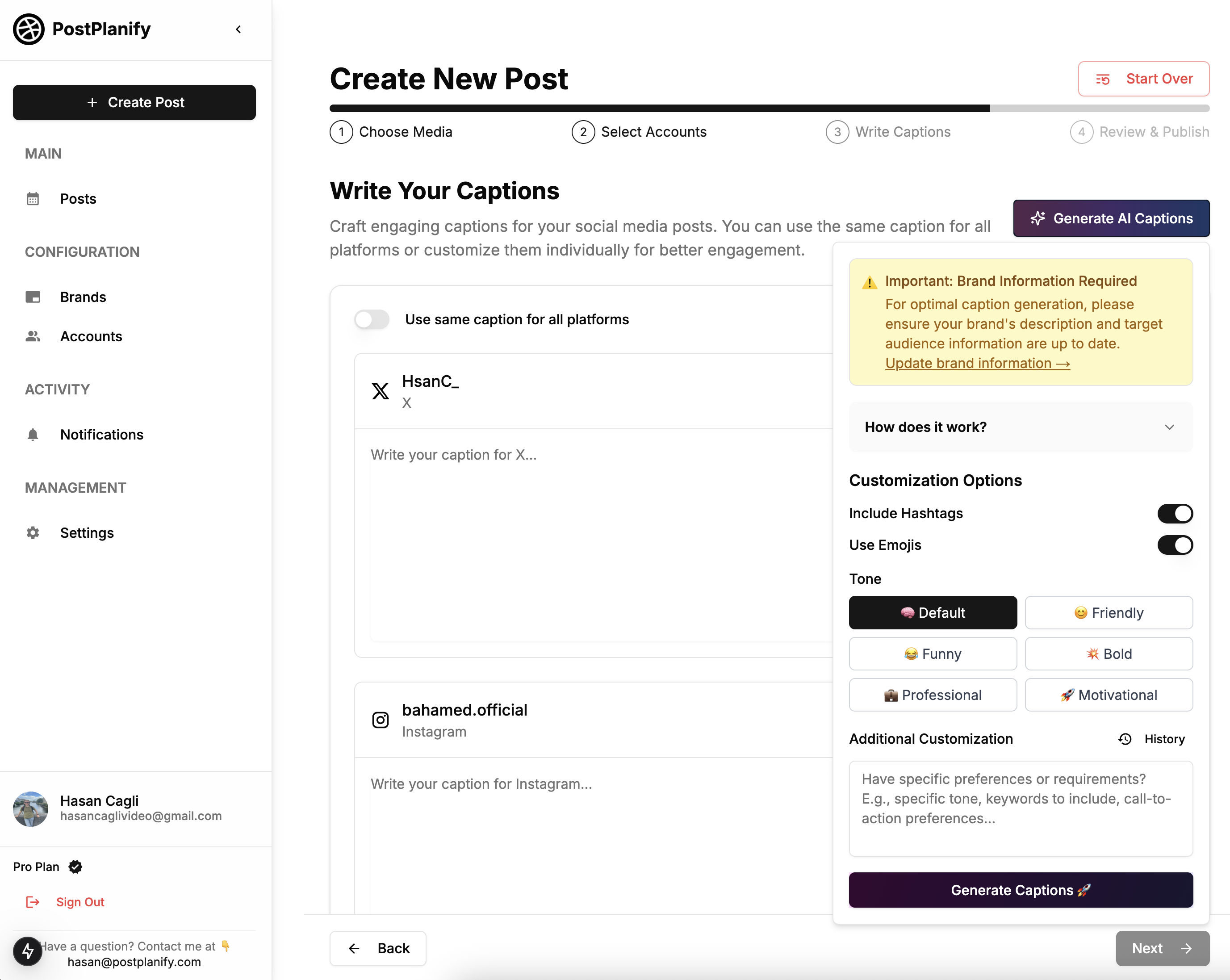 PostPlanify AI Caption Generator