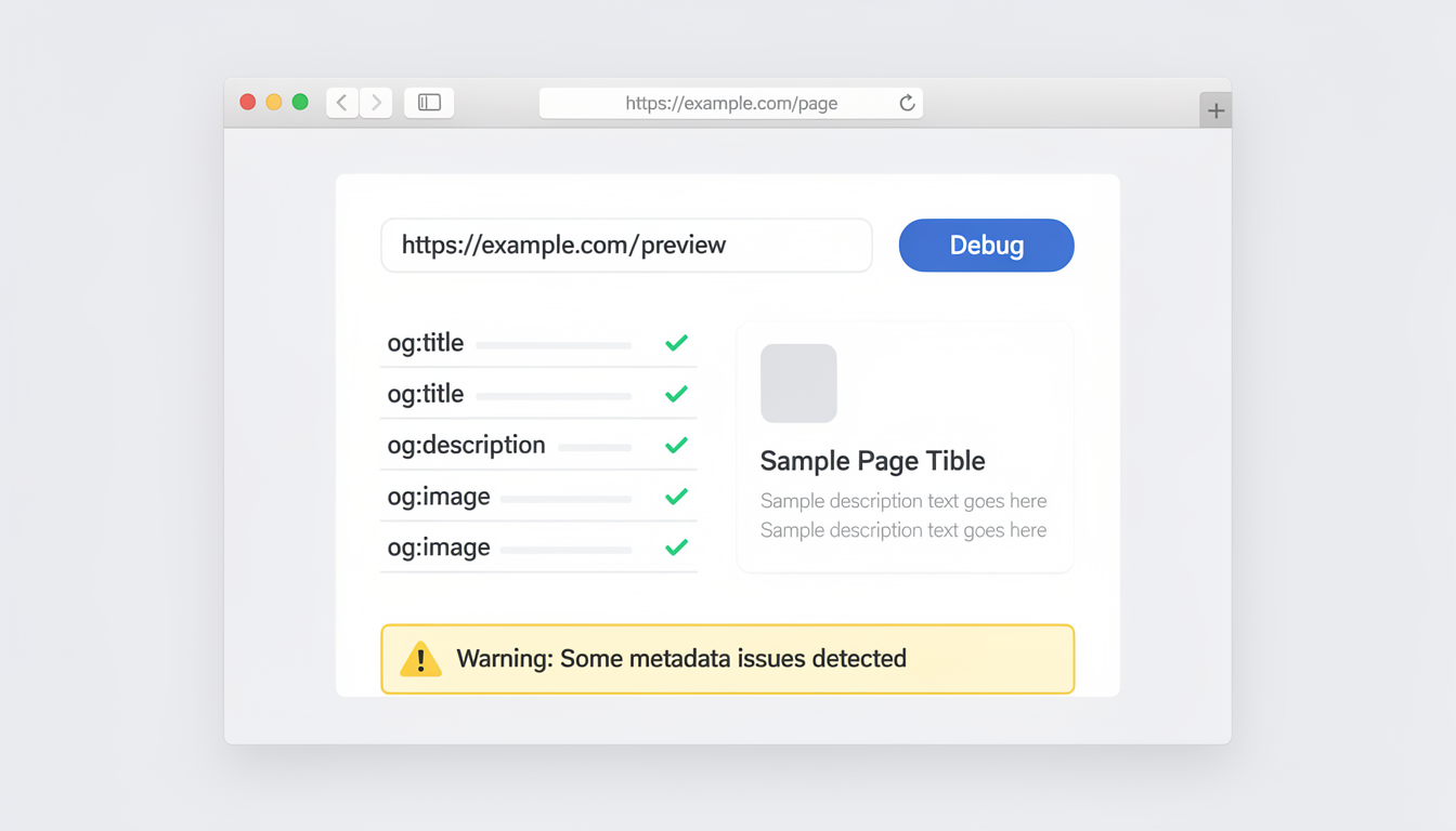 Facebook Sharing Debugger tool interface showing how to diagnose and fix blocked URLs by scraping your link and checking for Open Graph errors