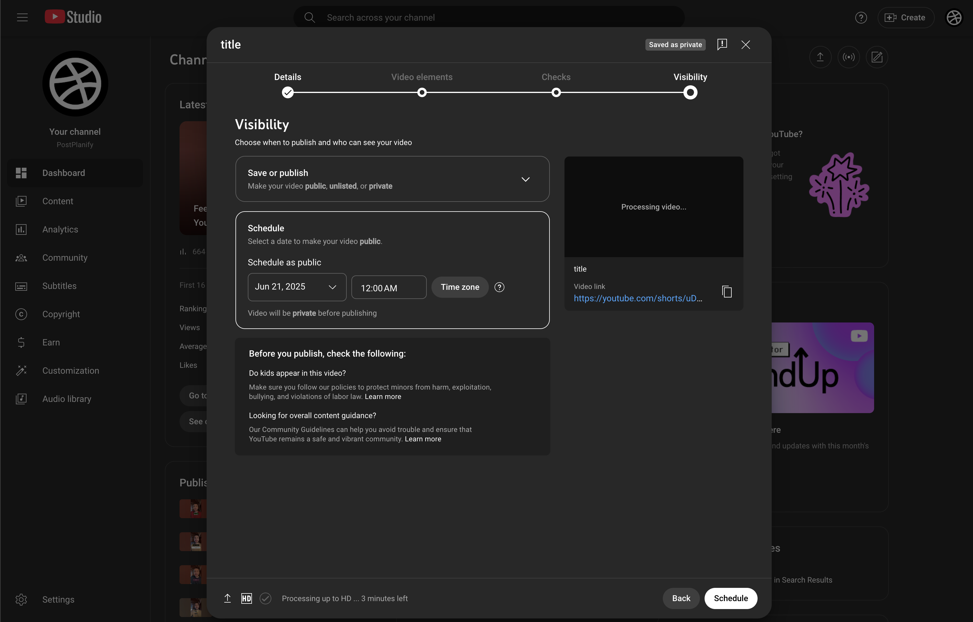 YouTube Shorts Native Scheduler