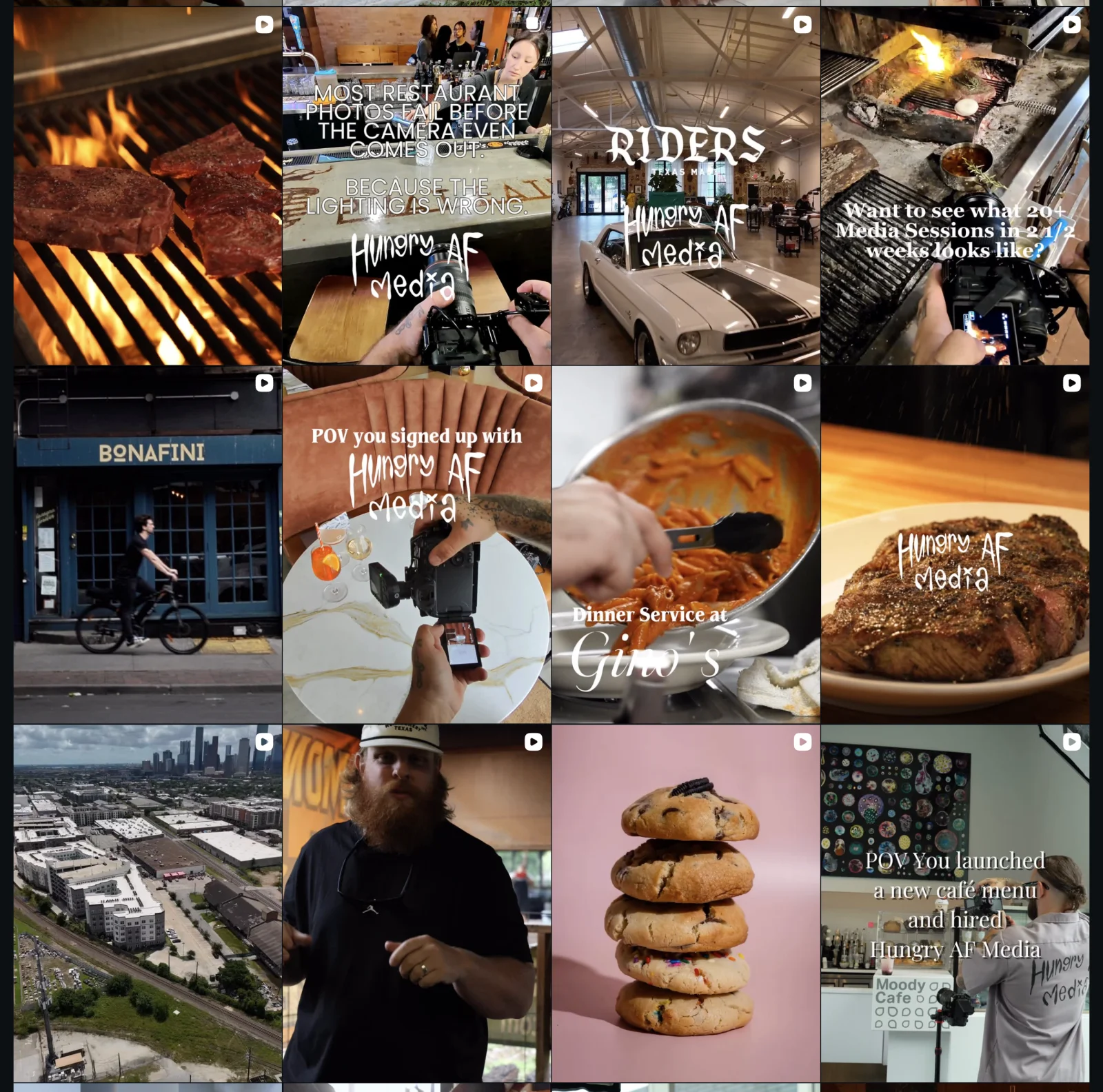 Hungry AF Media's Instagram feed: grilled steaks, pasta, cookies and behind-the-scenes restaurant shoots