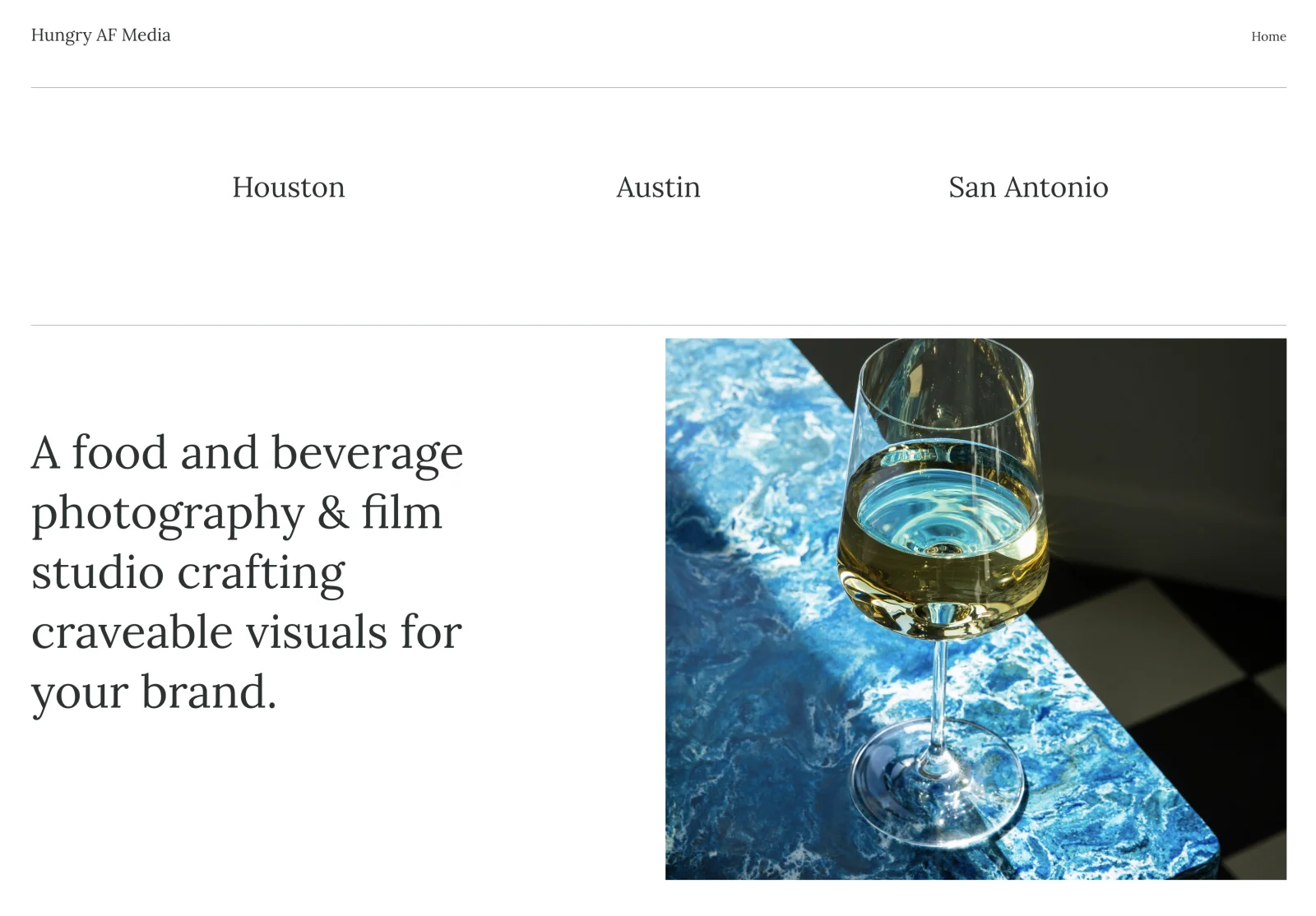 The Hungry AF Media website: a food and beverage photography and film studio serving Houston, Austin and San Antonio