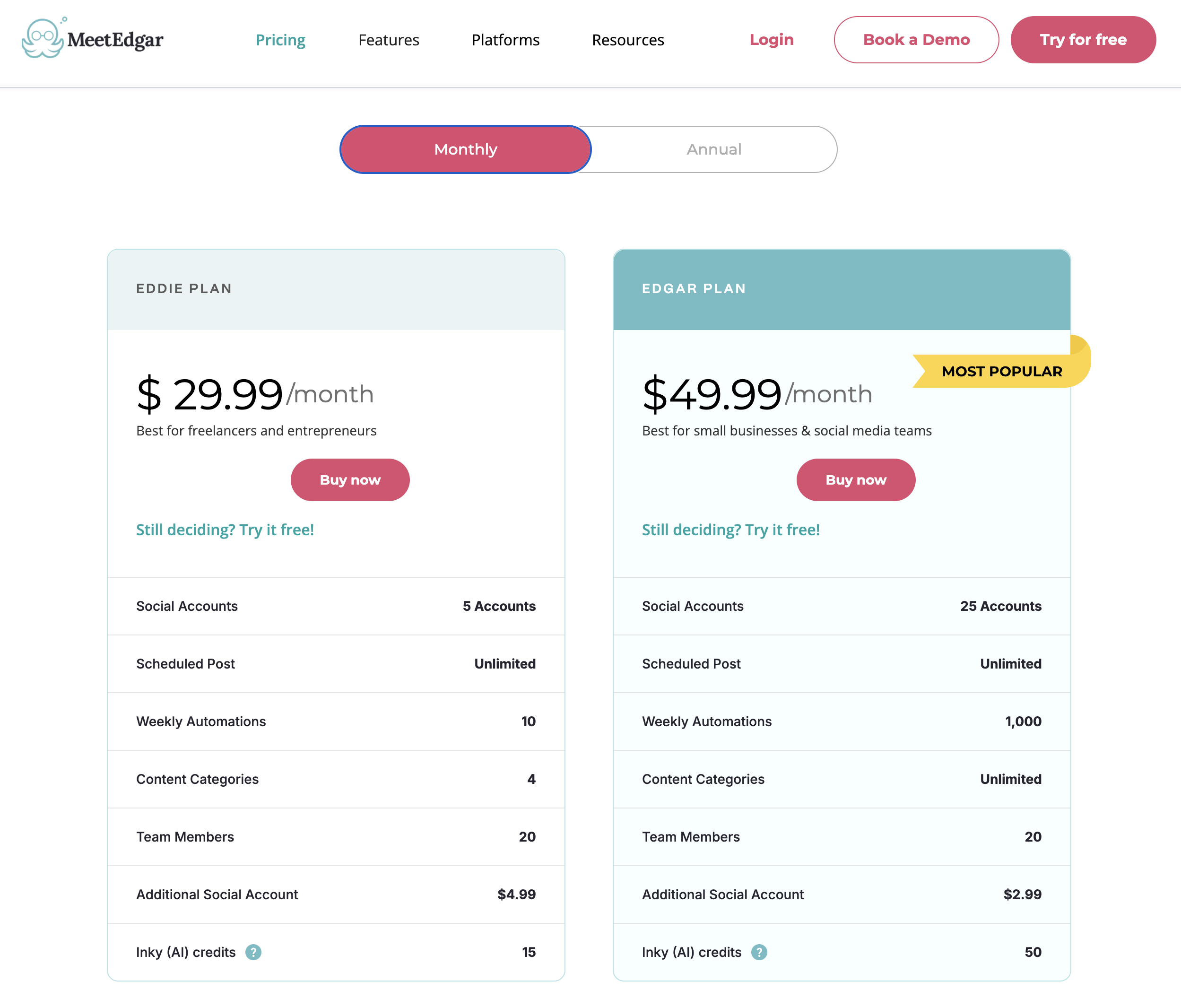 MeetEdgar Pricing Details