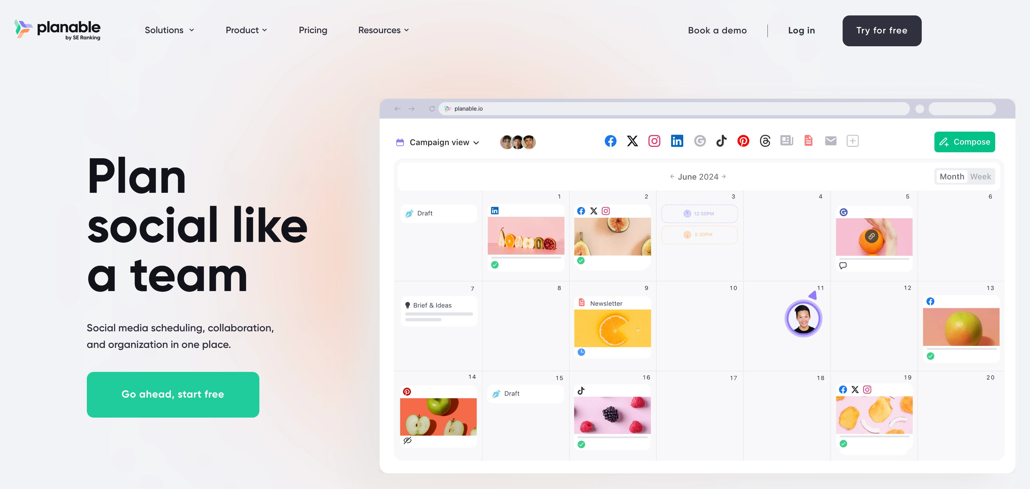 Planable social media collaboration platform with feed and calendar views
