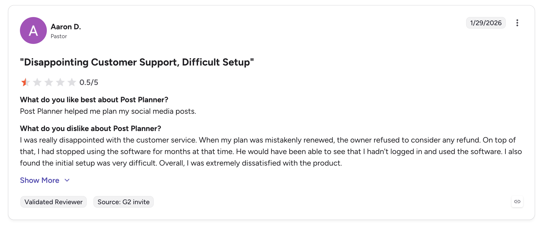 Post Planner G2 Negative Review