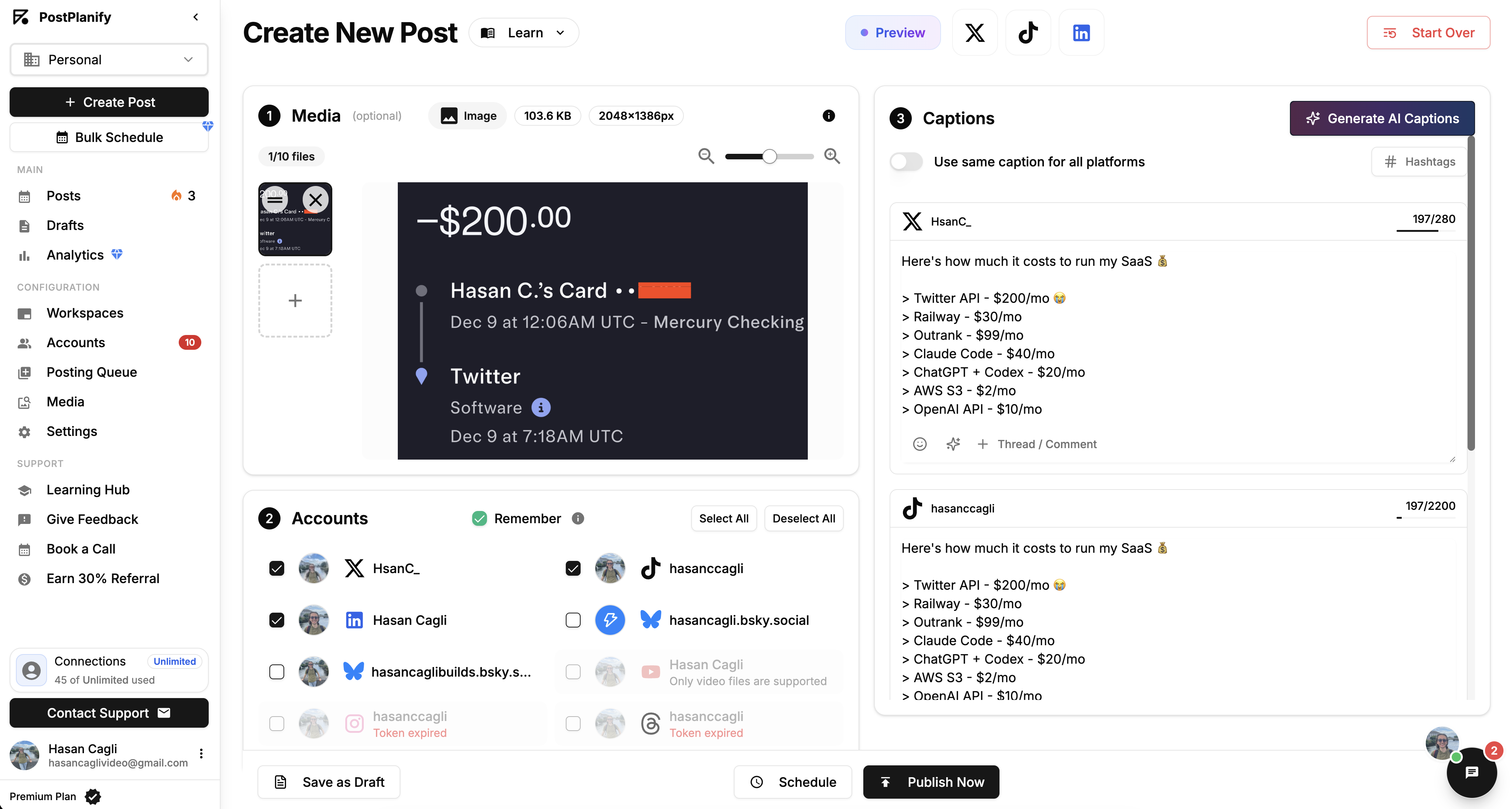 PostPlanify content scheduling calendar with drag-and-drop post management across multiple platforms.