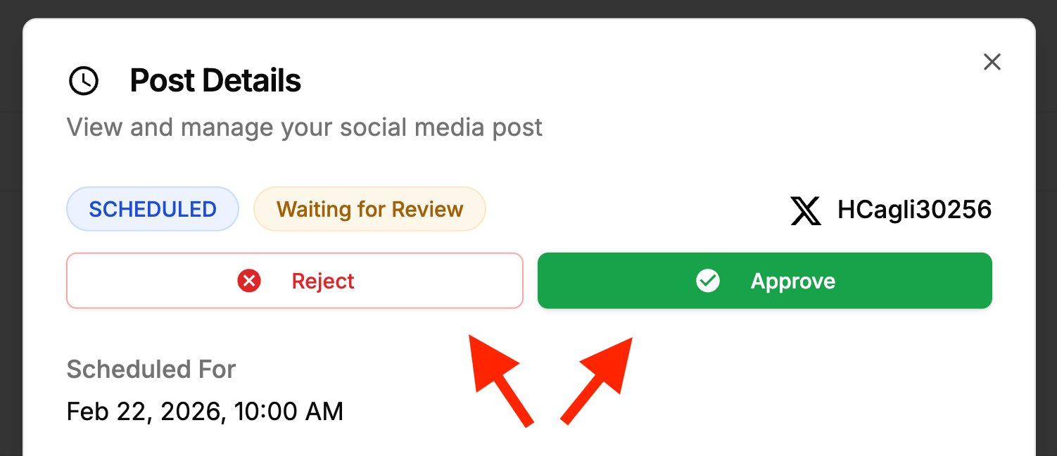 PostPlanify team collaboration with approval workflows and role-based permissions